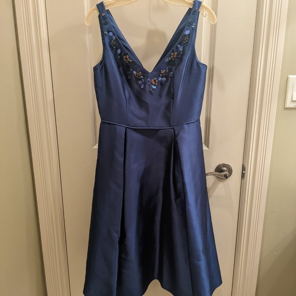 Adrianna Papell Beaded Neck Mikado Fit Flare Dress - Picture 3 of 6